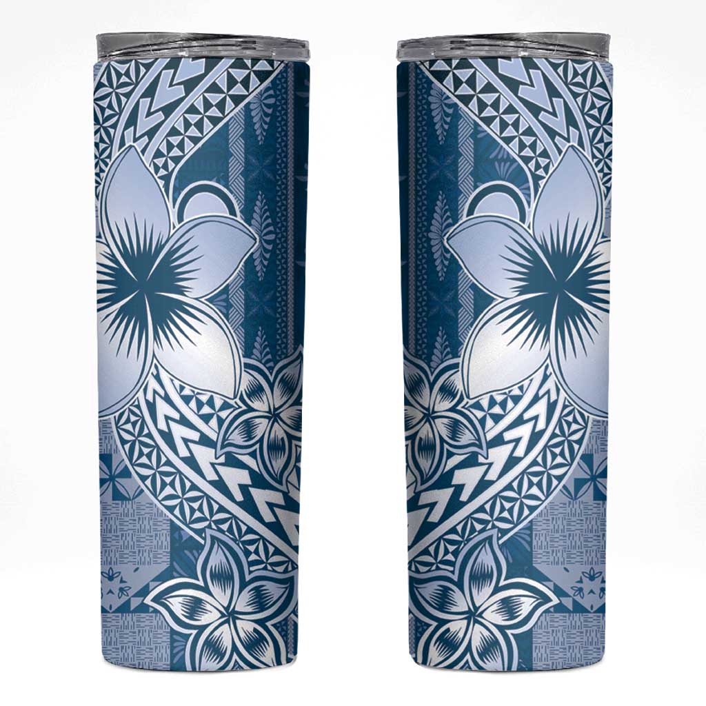 Tonga Kupesi Ngatu Skinny Tumbler Vintage Blue Plumeria
