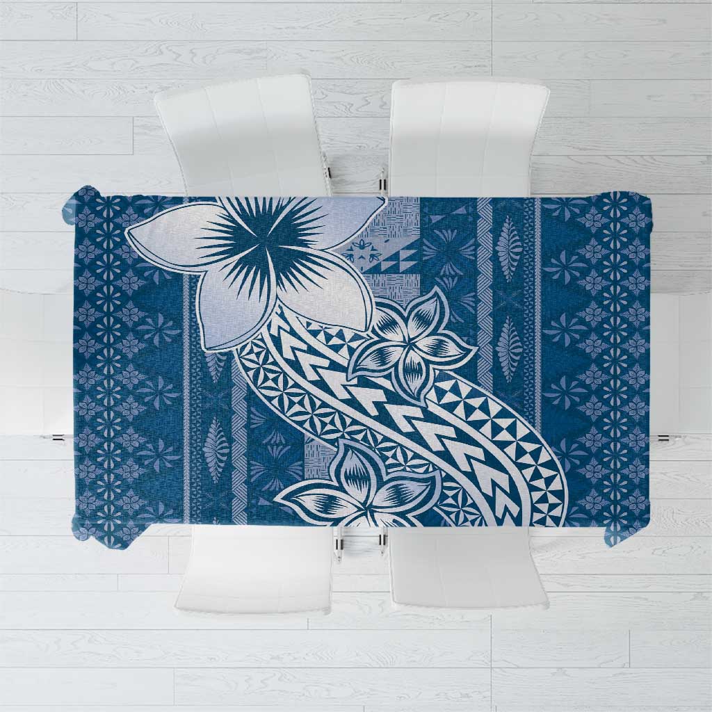 Tonga Kupesi Ngatu Tablecloth Vintage Blue Plumeria LT05 Blue - Polynesian Pride