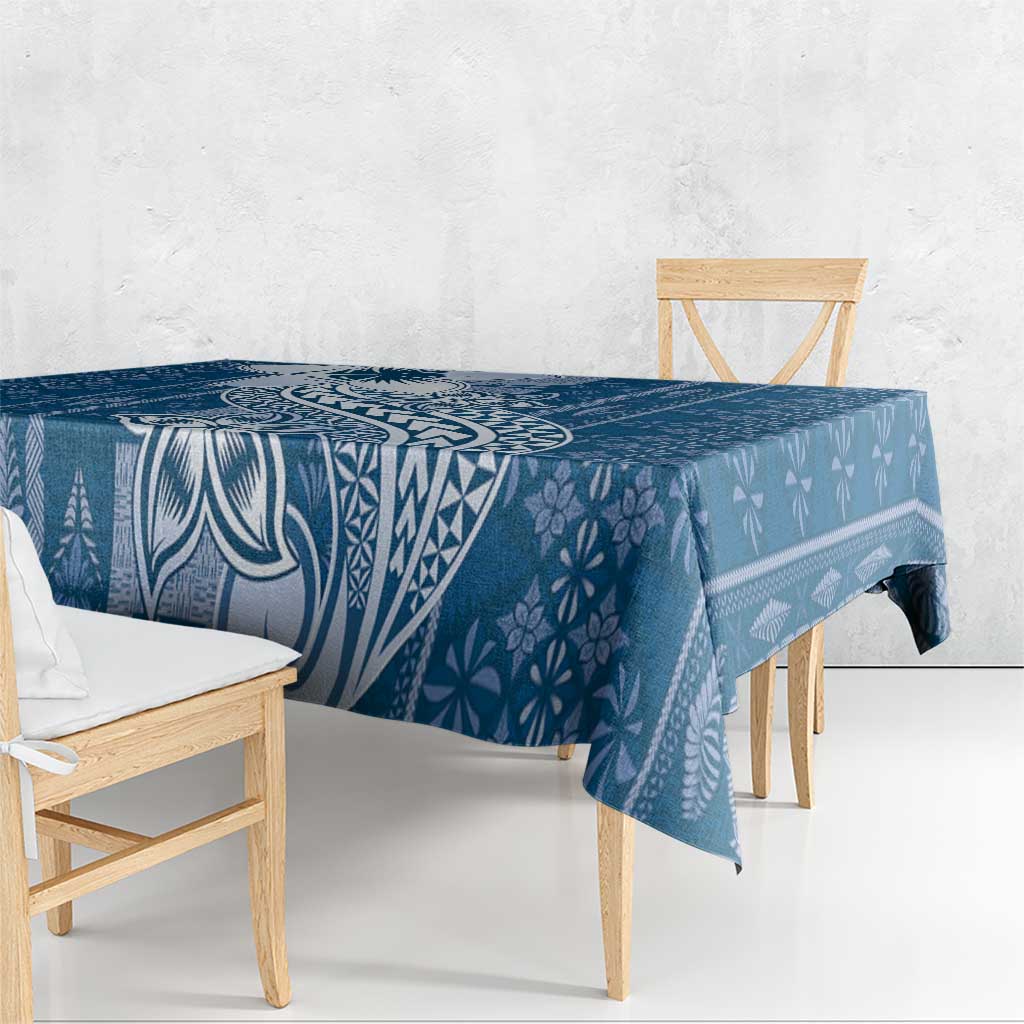 Tonga Kupesi Ngatu Tablecloth Vintage Blue Plumeria LT05 - Polynesian Pride