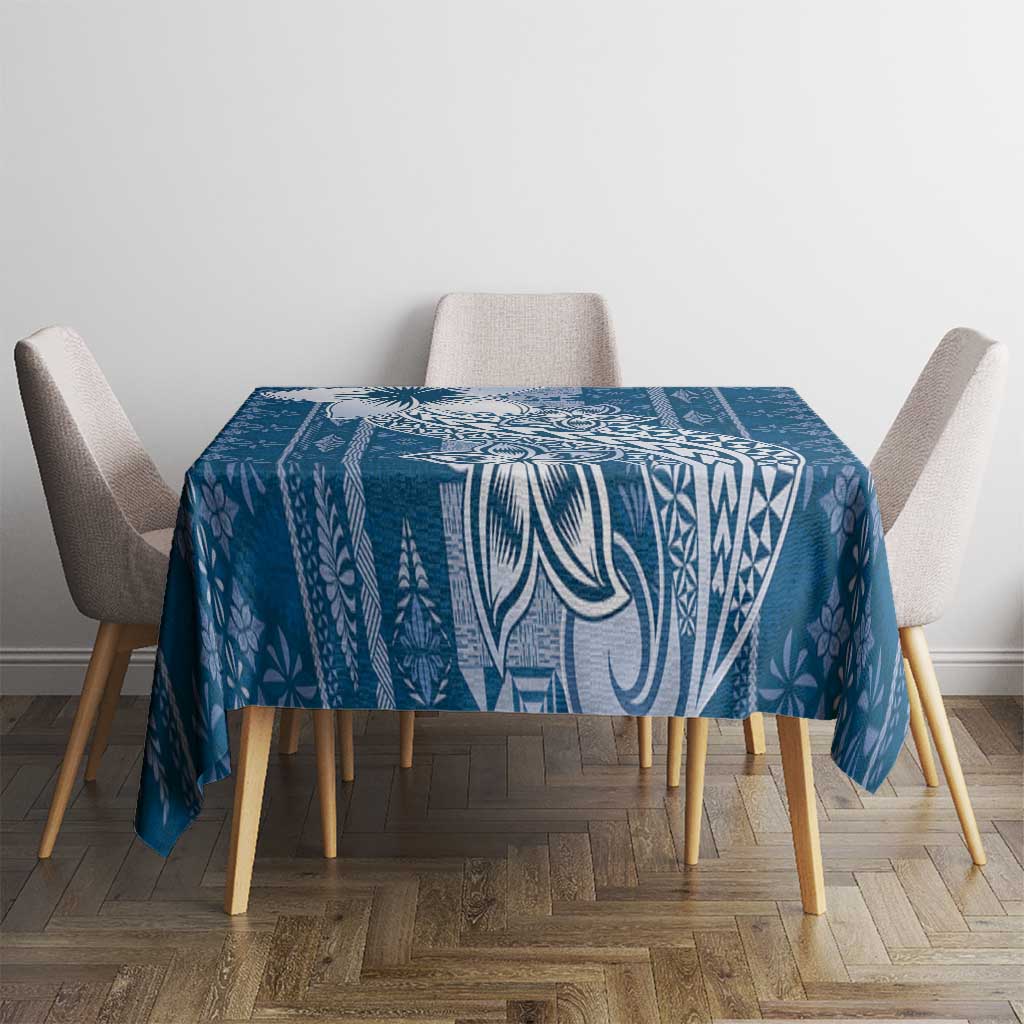 Tonga Kupesi Ngatu Tablecloth Vintage Blue Plumeria LT05 - Polynesian Pride