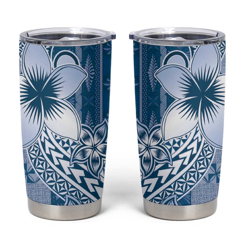 Tonga Kupesi Ngatu Tumbler Cup Vintage Blue Plumeria
