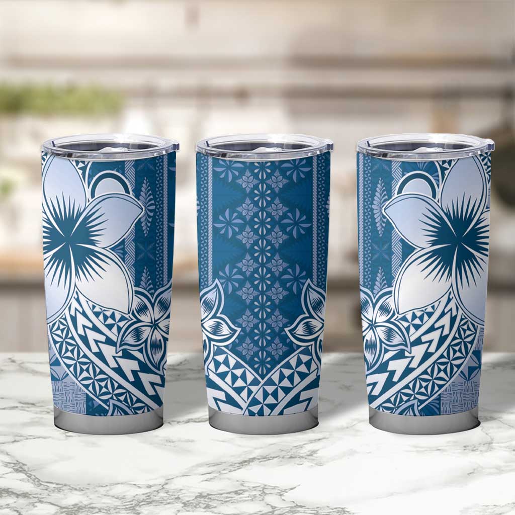 Tonga Kupesi Ngatu Tumbler Cup Vintage Blue Plumeria