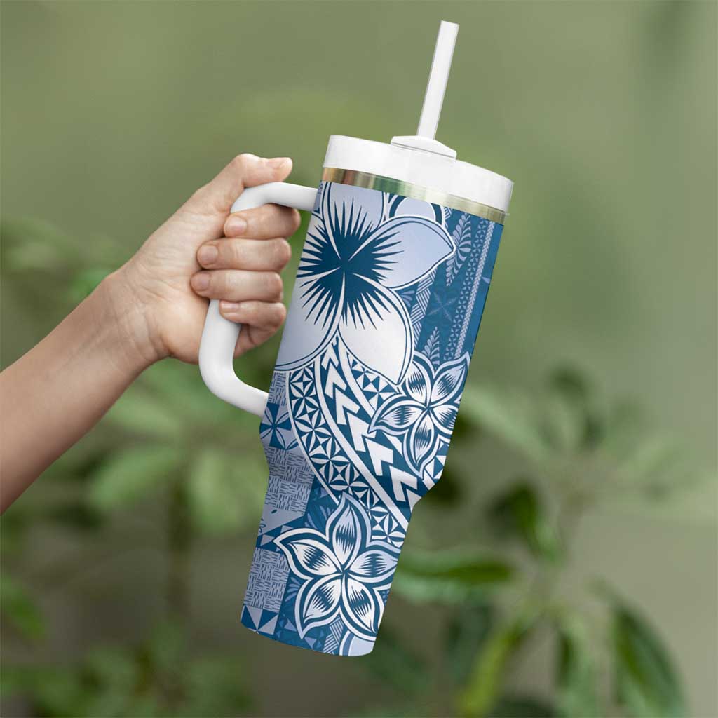 Tonga Kupesi Ngatu Tumbler With Handle Vintage Blue Plumeria