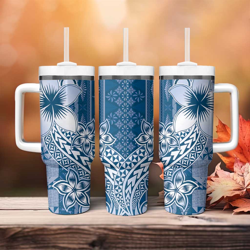 Tonga Kupesi Ngatu Tumbler With Handle Vintage Blue Plumeria
