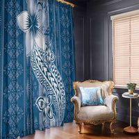 Tonga Kupesi Ngatu Window Curtain Vintage Blue Plumeria LT05 - Polynesian Pride