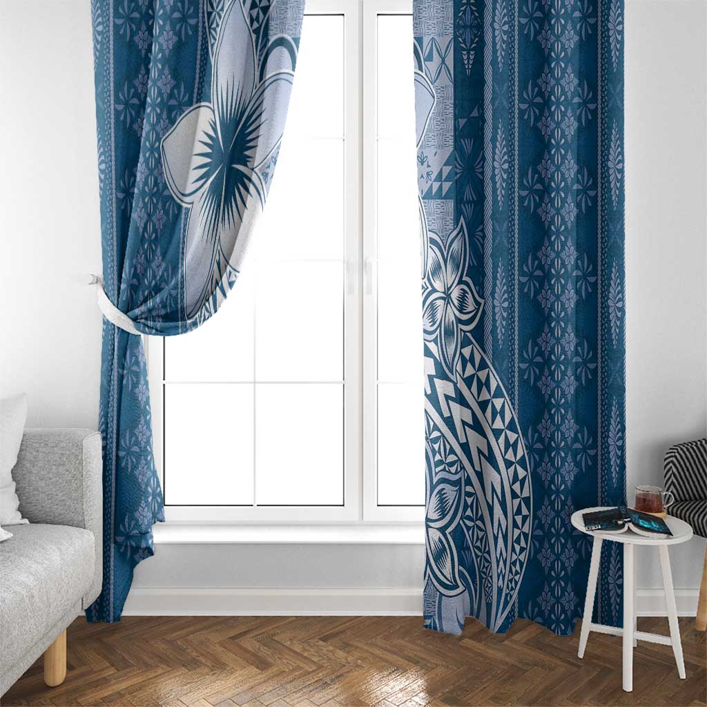 Tonga Kupesi Ngatu Window Curtain Vintage Blue Plumeria LT05 - Polynesian Pride