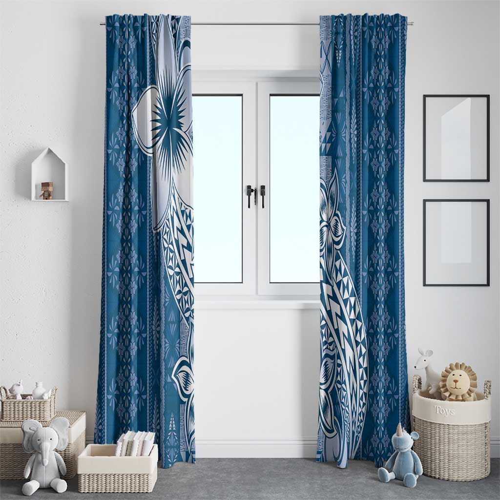 Tonga Kupesi Ngatu Window Curtain Vintage Blue Plumeria LT05 - Polynesian Pride
