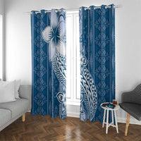 Tonga Kupesi Ngatu Window Curtain Vintage Blue Plumeria LT05 With Grommets Blue - Polynesian Pride