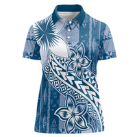 Tonga Kupesi Ngatu Women Polo Shirt Vintage Blue Plumeria