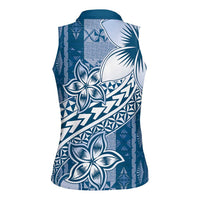 Tonga Kupesi Ngatu Women Sleeveless Polo Shirt Vintage Blue Plumeria