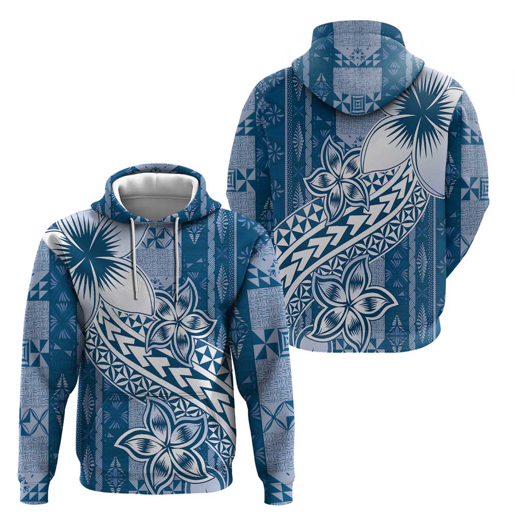 Tonga Kupesi Ngatu Zip Hoodie Vintage Blue Plumeria