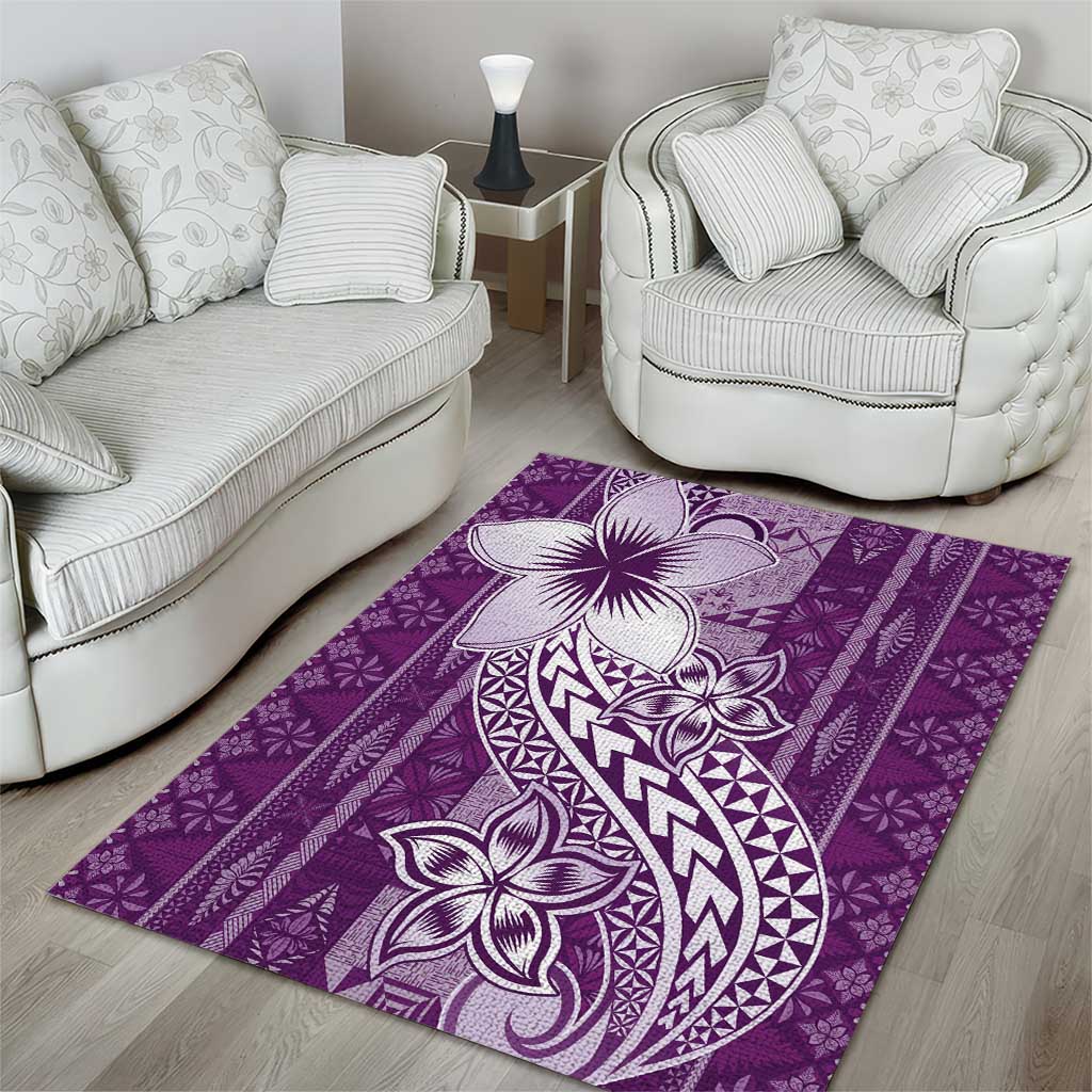 Tonga Kupesi Ngatu Area Rug Vintage Purple Plumeria