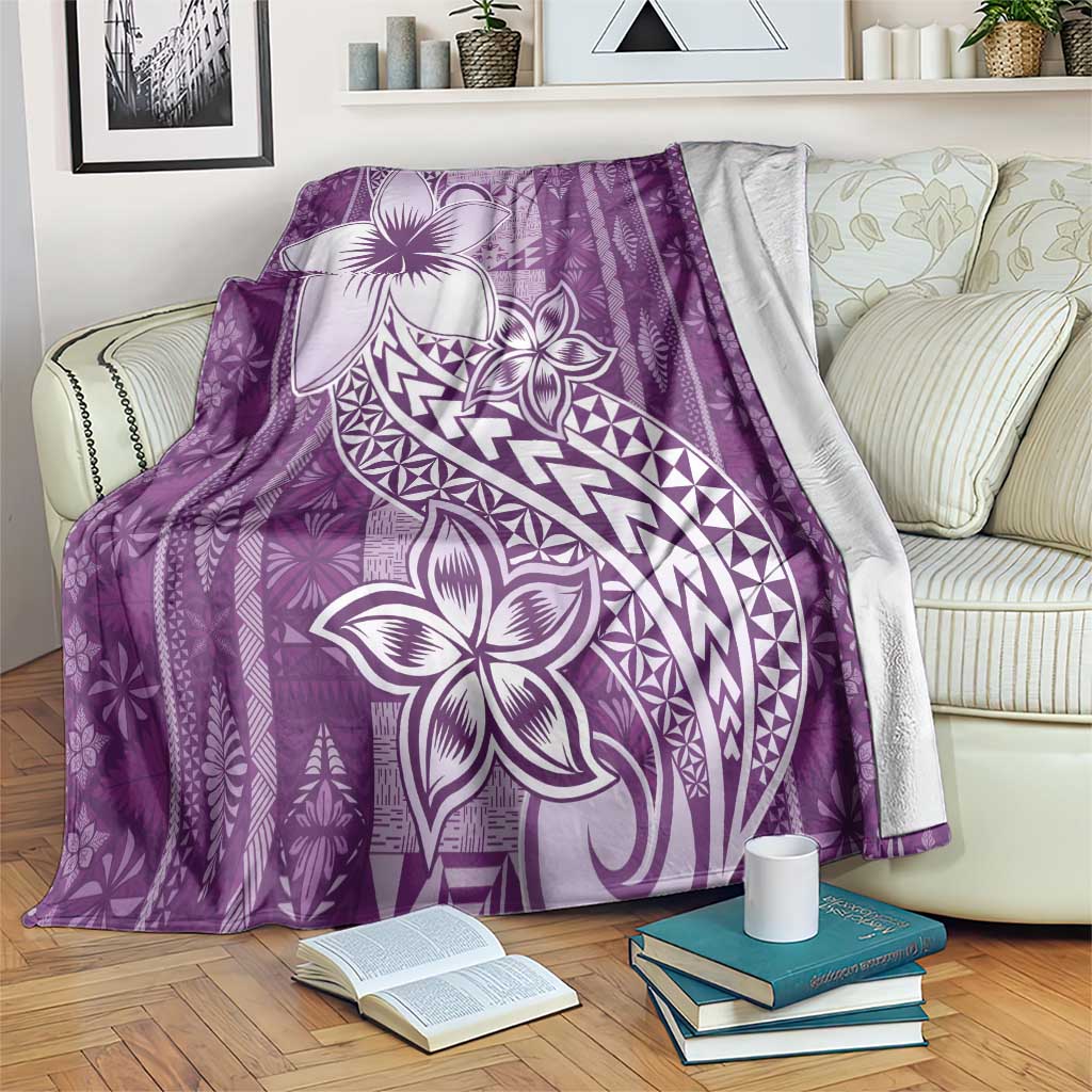 Tonga Kupesi Ngatu Blanket Vintage Purple Plumeria LT05 Purple - Polynesian Pride