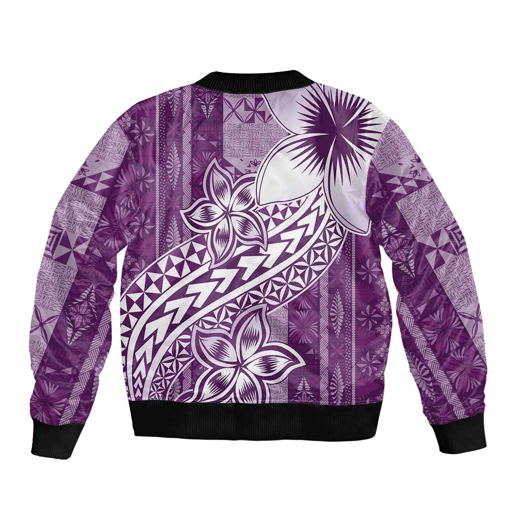 Tonga Kupesi Ngatu Bomber Jacket Vintage Purple Plumeria