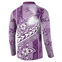 Tonga Kupesi Ngatu Button Sweatshirt Vintage Purple Plumeria LT05 - Polynesian Pride
