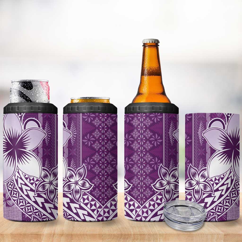 Tonga Kupesi Ngatu 4 in 1 Can Cooler Tumbler Vintage Purple Plumeria LT05 - Polynesian Pride
