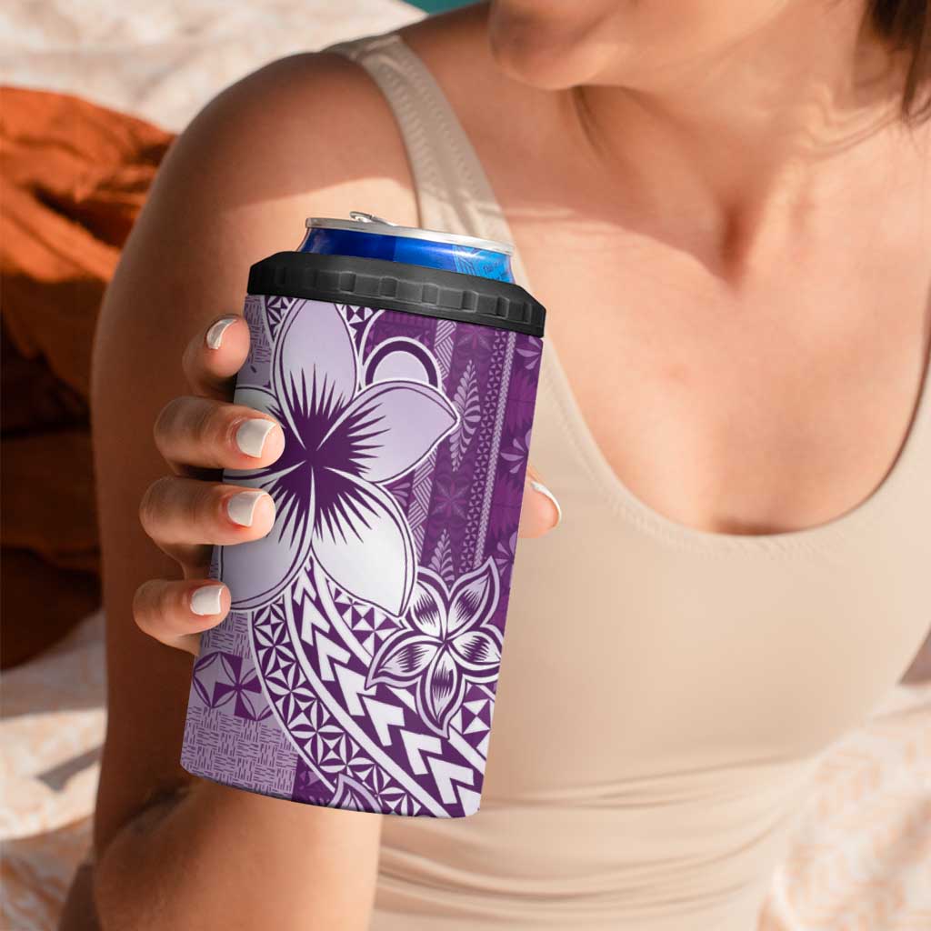 Tonga Kupesi Ngatu 4 in 1 Can Cooler Tumbler Vintage Purple Plumeria LT05 - Polynesian Pride