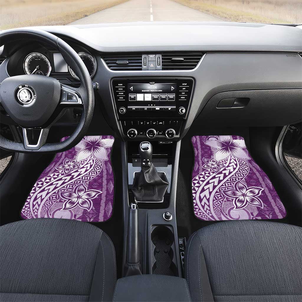 Tonga Kupesi Ngatu Car Mats Vintage Purple Plumeria LT05 Set 2pcs - Front Purple - Polynesian Pride