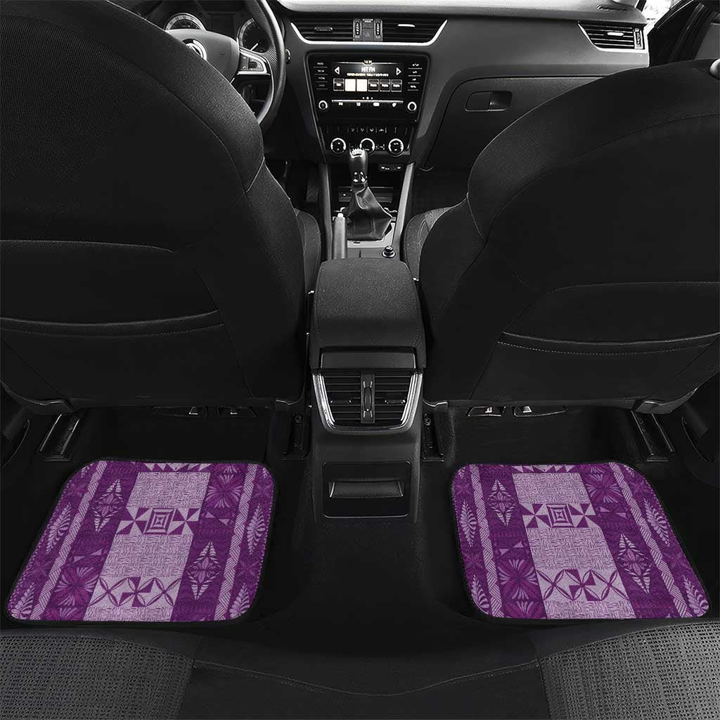 Tonga Kupesi Ngatu Car Mats Vintage Purple Plumeria LT05 Set 2pcs - Back Purple - Polynesian Pride