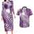Tonga Kupesi Ngatu Couples Matching Long Sleeve Bodycon Dress and Hawaiian Shirt Vintage Purple Plumeria