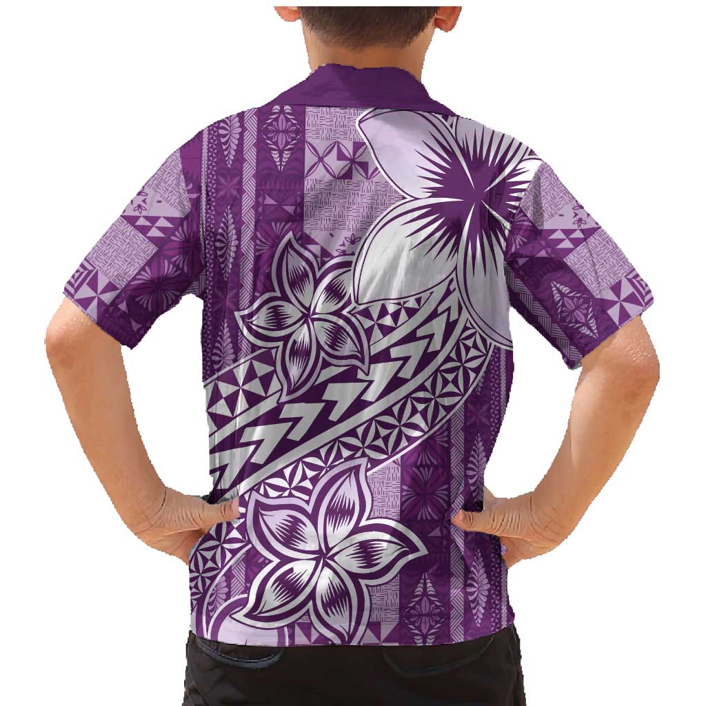 Tonga Kupesi Ngatu Family Matching Mermaid Dress and Hawaiian Shirt Vintage Purple Plumeria
