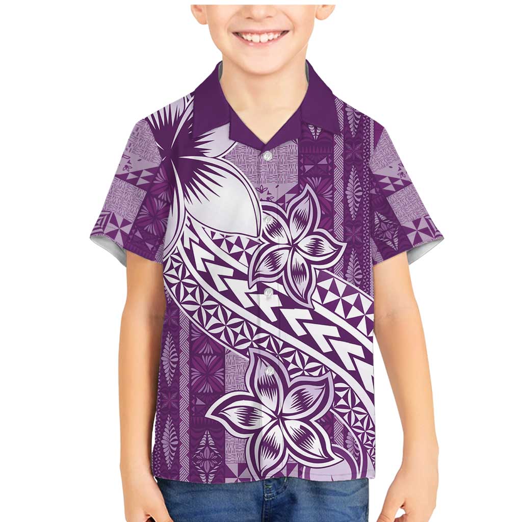 Tonga Kupesi Ngatu Family Matching Mermaid Dress and Hawaiian Shirt Vintage Purple Plumeria