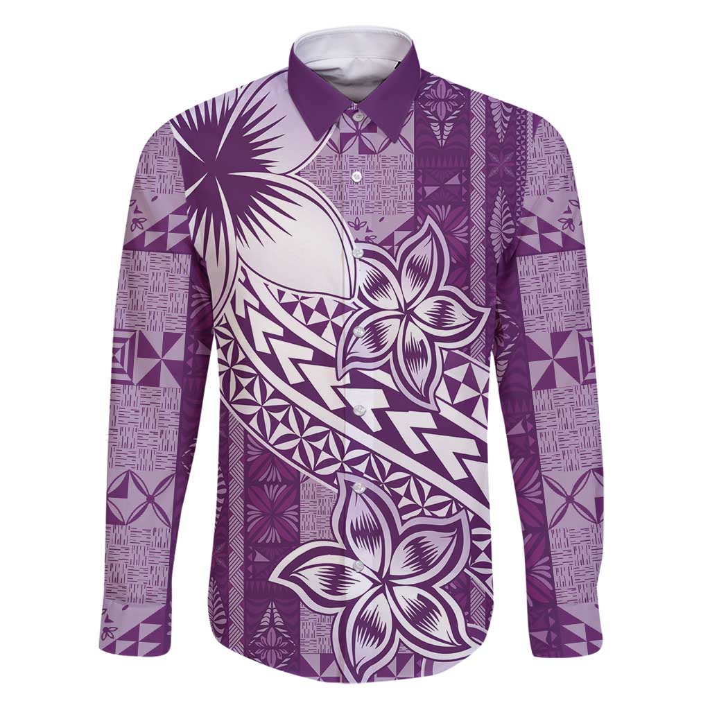 Tonga Kupesi Ngatu Family Matching Puletasi and Hawaiian Shirt Vintage Purple Plumeria