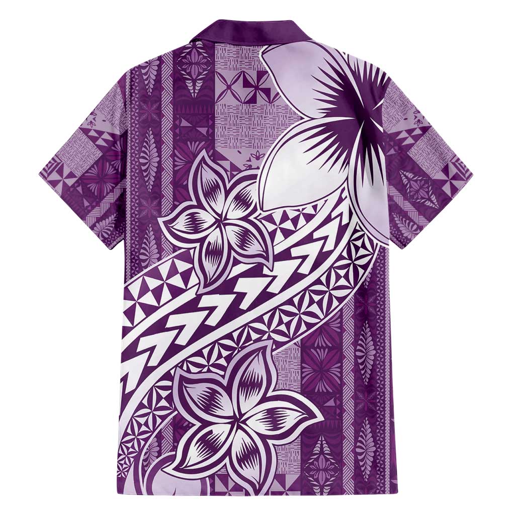 Tonga Kupesi Ngatu Family Matching Short Sleeve Bodycon Dress and Hawaiian Shirt Vintage Purple Plumeria