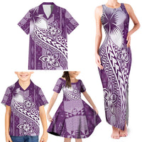 Tonga Kupesi Ngatu Family Matching Tank Maxi Dress and Hawaiian Shirt Vintage Purple Plumeria