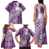 Tonga Kupesi Ngatu Family Matching Tank Maxi Dress and Hawaiian Shirt Vintage Purple Plumeria