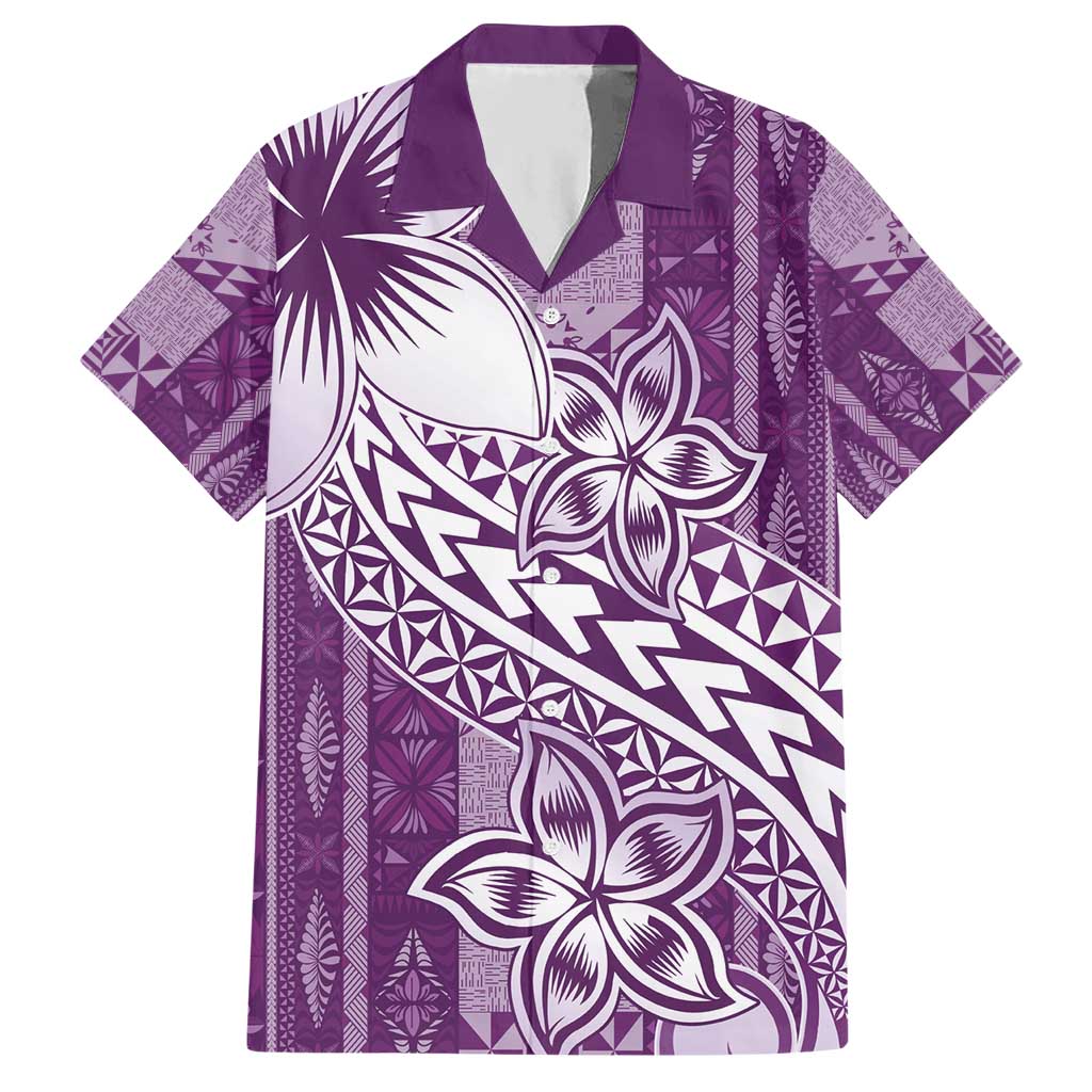 Tonga Kupesi Ngatu Hawaiian Shirt Vintage Purple Plumeria LT05 Purple - Polynesian Pride