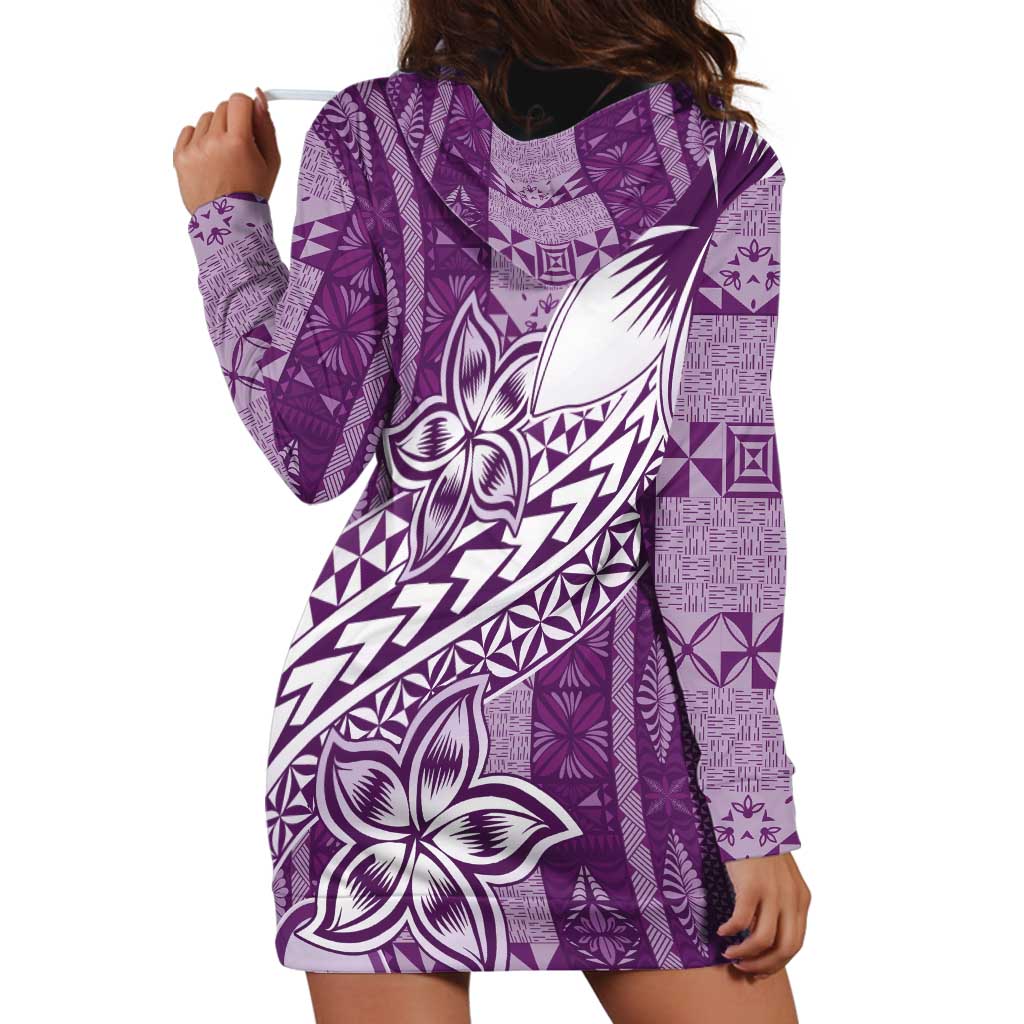 Tonga Kupesi Ngatu Hoodie Dress Vintage Purple Plumeria