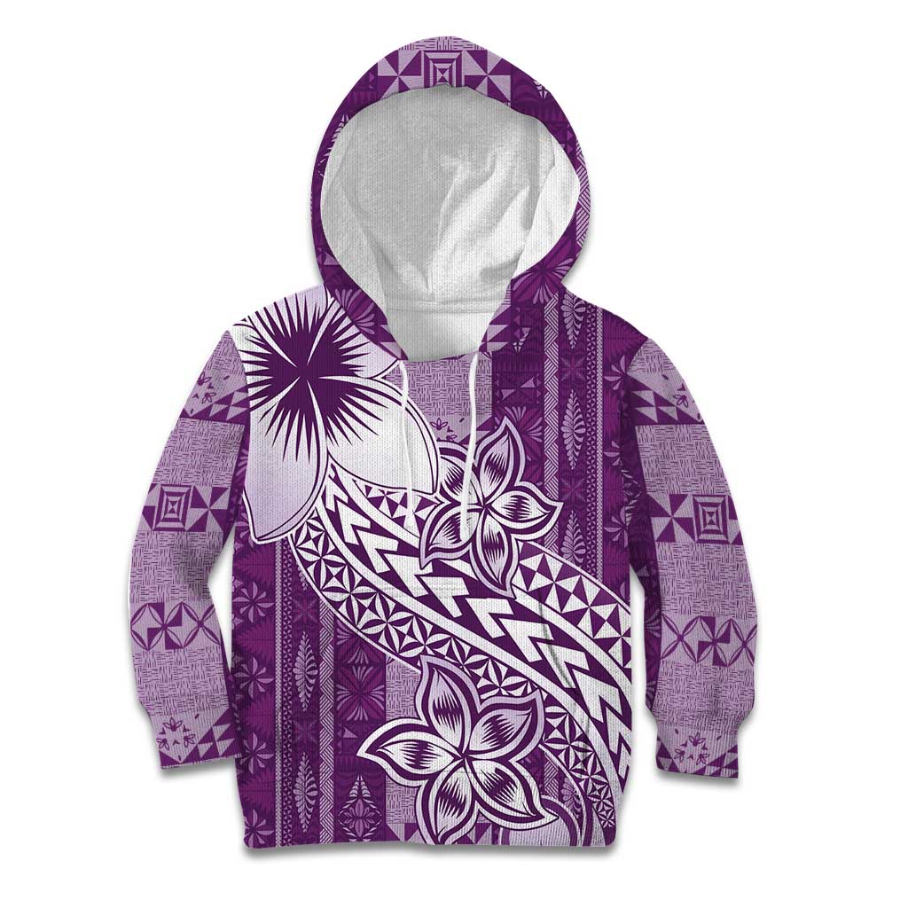 Tonga Kupesi Ngatu Kid Hoodie Vintage Purple Plumeria LT05 Hoodie Purple - Polynesian Pride