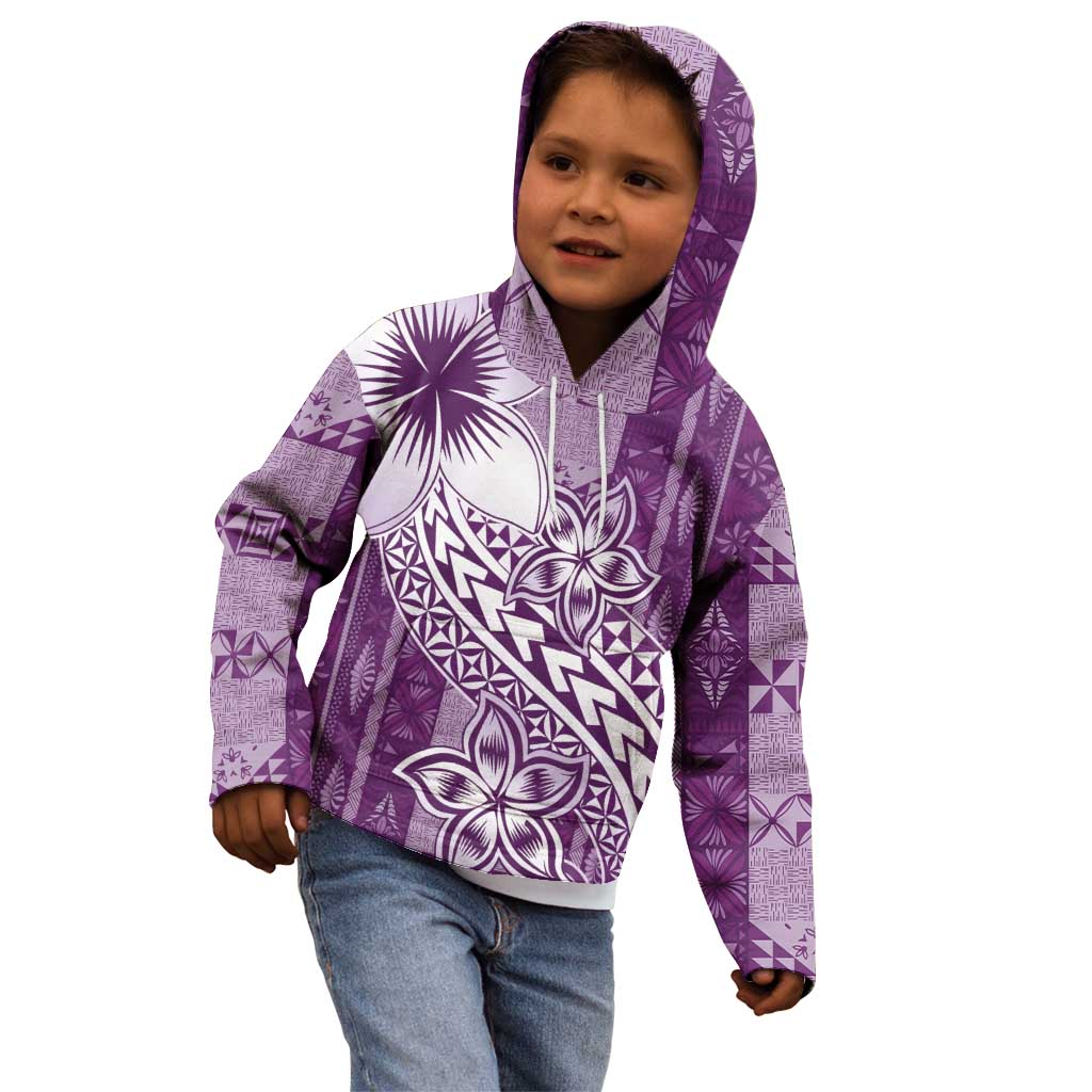 Tonga Kupesi Ngatu Kid Hoodie Vintage Purple Plumeria LT05 - Polynesian Pride