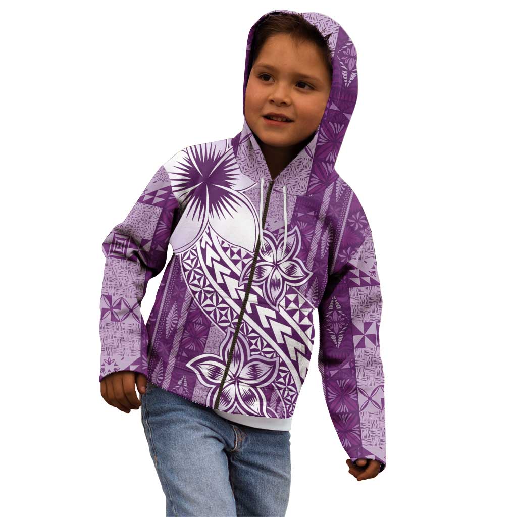 Tonga Kupesi Ngatu Kid Hoodie Vintage Purple Plumeria LT05 - Polynesian Pride