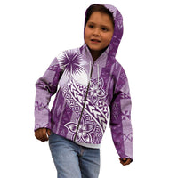 Tonga Kupesi Ngatu Kid Hoodie Vintage Purple Plumeria LT05 - Polynesian Pride