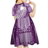 Tonga Kupesi Ngatu Kid Short Sleeve Dress Vintage Purple Plumeria LT05 - Polynesian Pride