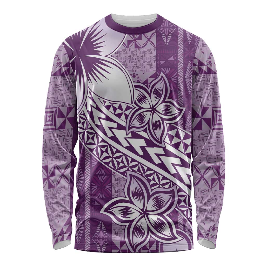 Tonga Kupesi Ngatu Long Sleeve Shirt Vintage Purple Plumeria LT05 Unisex Purple - Polynesian Pride