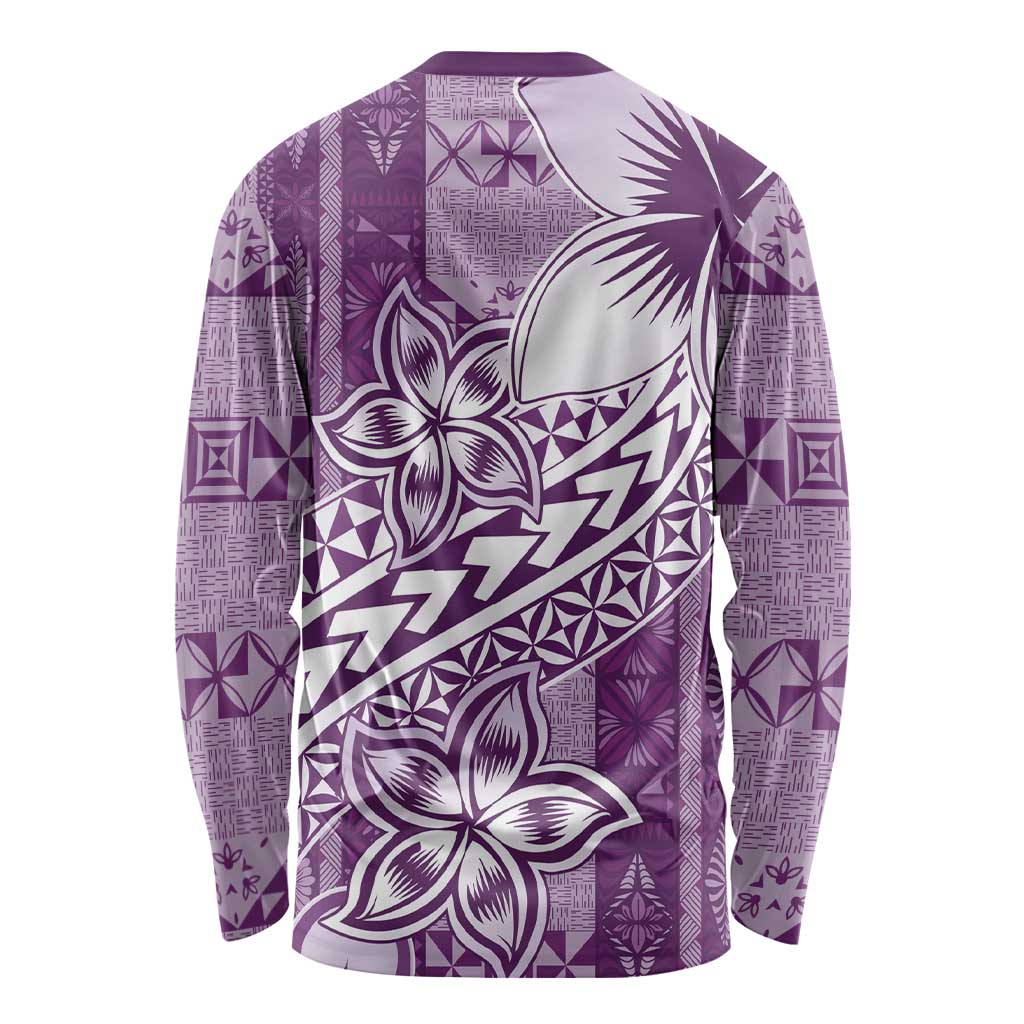 Tonga Kupesi Ngatu Long Sleeve Shirt Vintage Purple Plumeria LT05 - Polynesian Pride