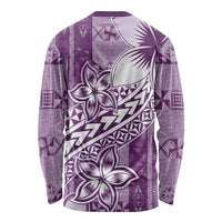 Tonga Kupesi Ngatu Long Sleeve Shirt Vintage Purple Plumeria LT05 - Polynesian Pride