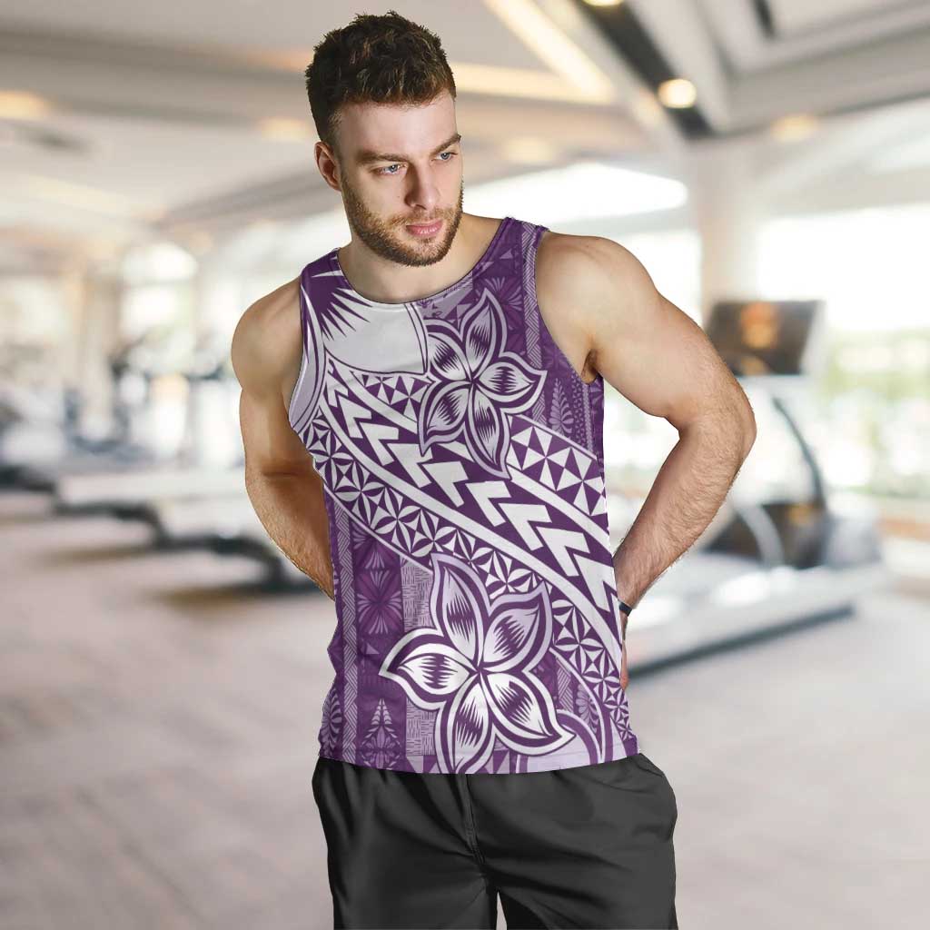 Tonga Kupesi Ngatu Men Tank Top Vintage Purple Plumeria LT05 Purple - Polynesian Pride