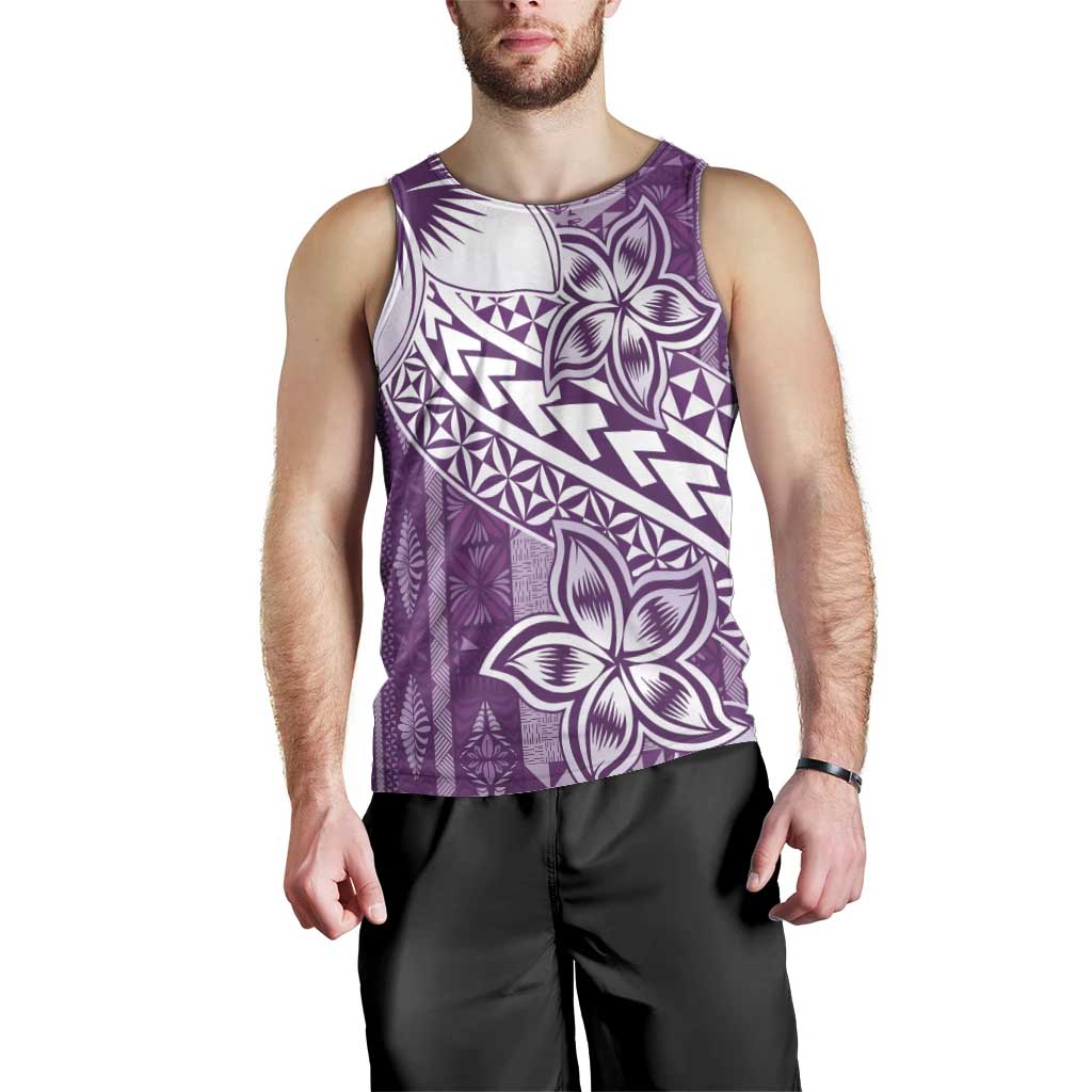 Tonga Kupesi Ngatu Men Tank Top Vintage Purple Plumeria LT05 - Polynesian Pride