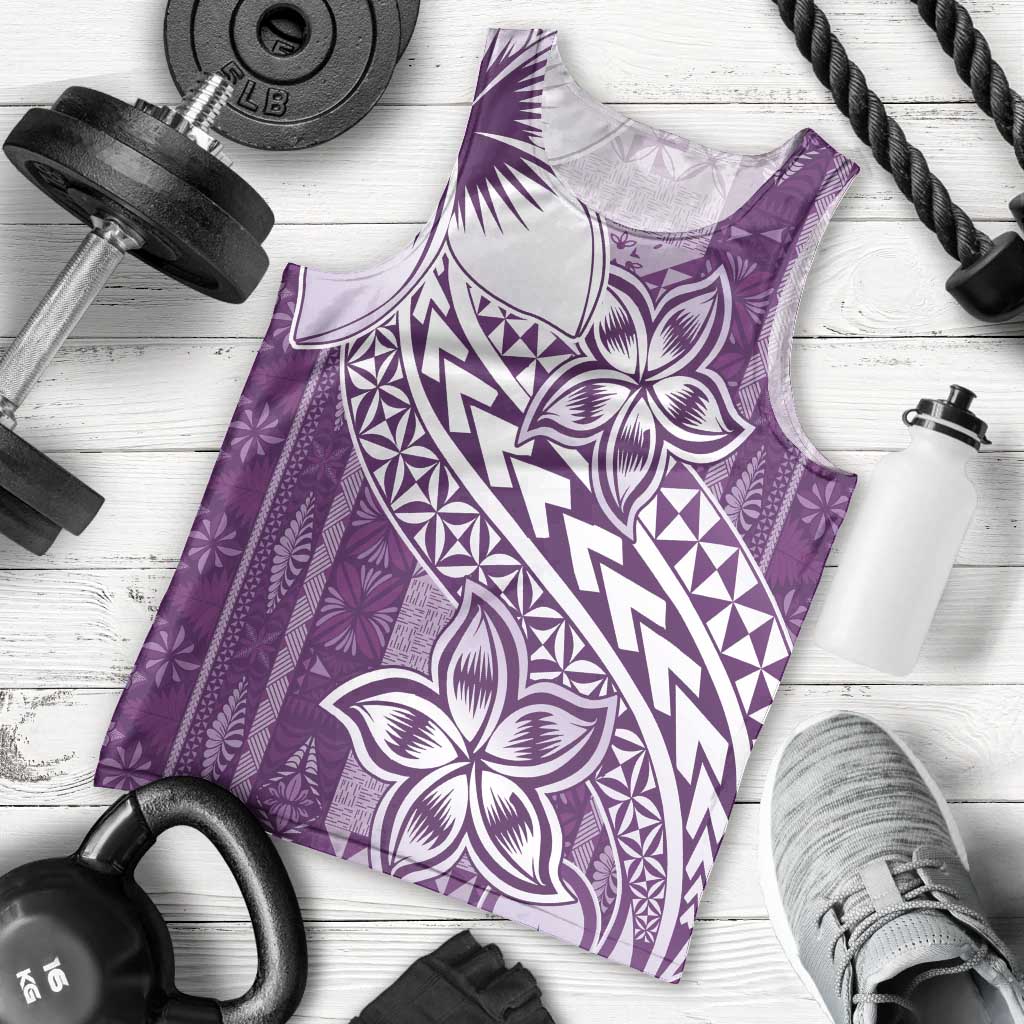 Tonga Kupesi Ngatu Men Tank Top Vintage Purple Plumeria LT05 - Polynesian Pride