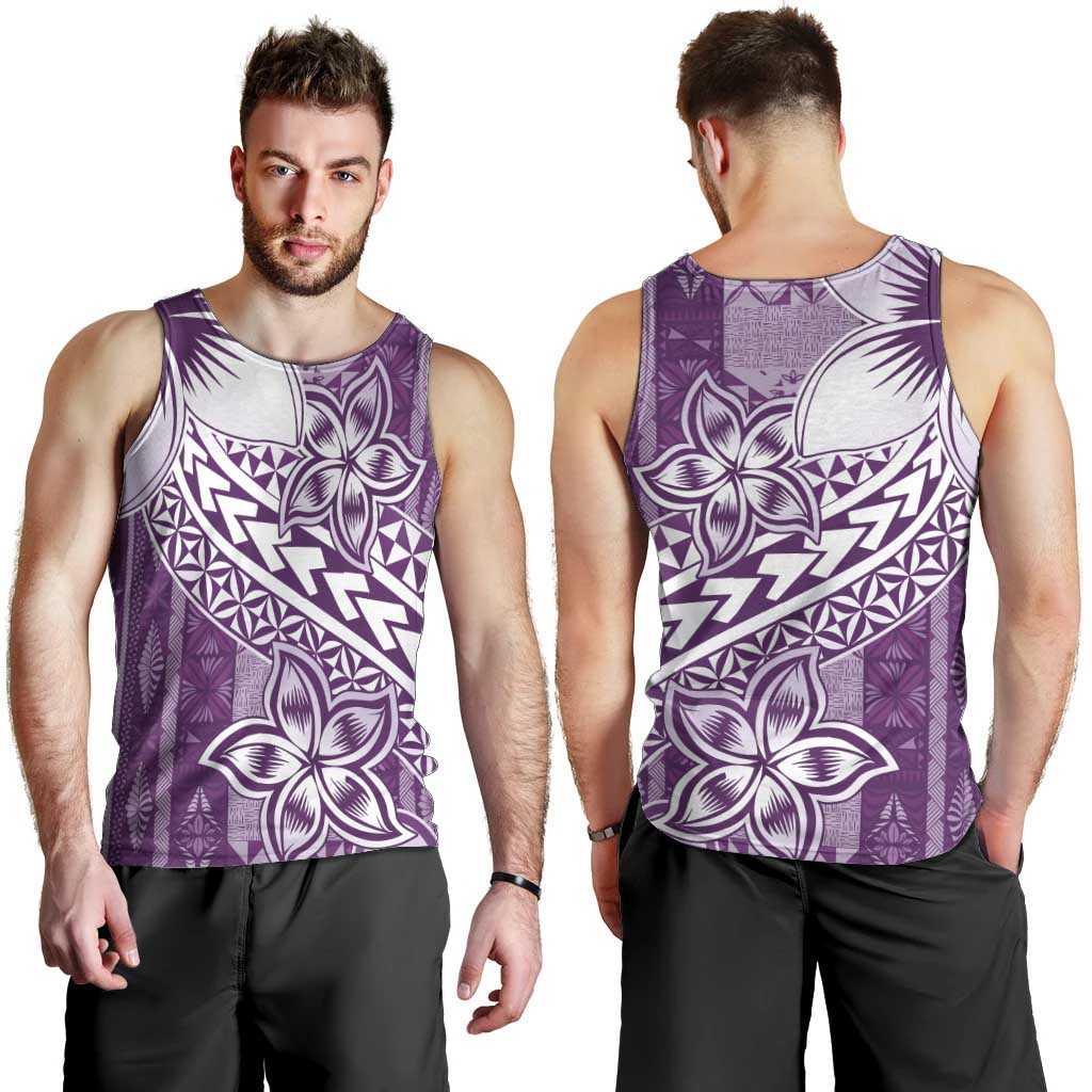 Tonga Kupesi Ngatu Men Tank Top Vintage Purple Plumeria LT05 - Polynesian Pride