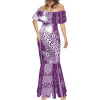 Tonga Kupesi Ngatu Mermaid Dress Vintage Purple Plumeria