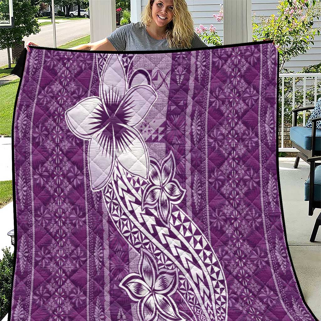 Tonga Kupesi Ngatu Quilt Vintage Purple Plumeria