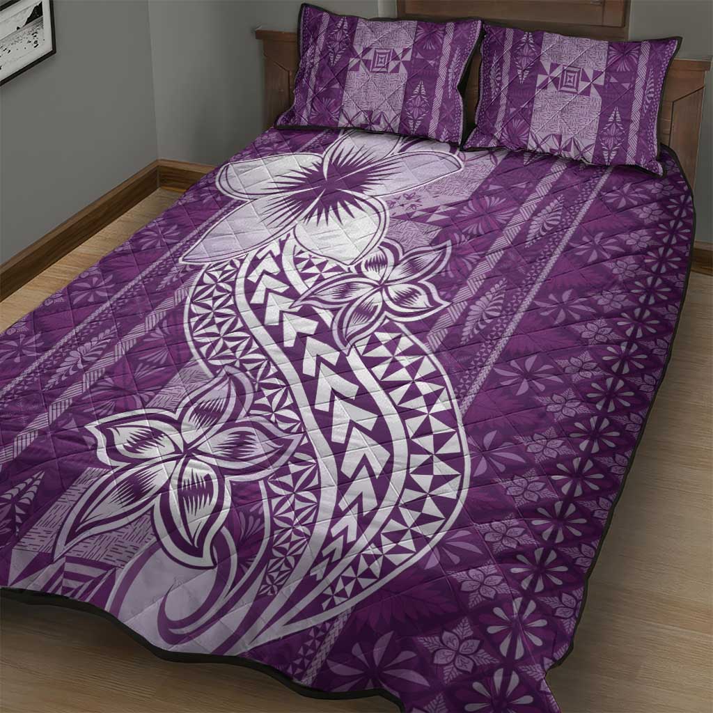 Tonga Kupesi Ngatu Quilt Bed Set Vintage Purple Plumeria