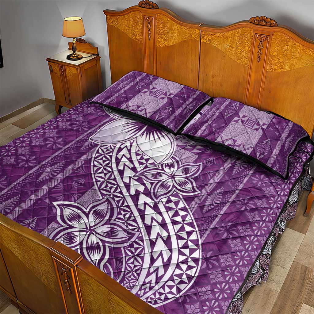 Tonga Kupesi Ngatu Quilt Bed Set Vintage Purple Plumeria