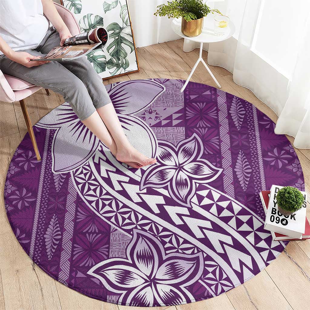 Tonga Kupesi Ngatu Round Carpet Vintage Purple Plumeria LT05 - Polynesian Pride