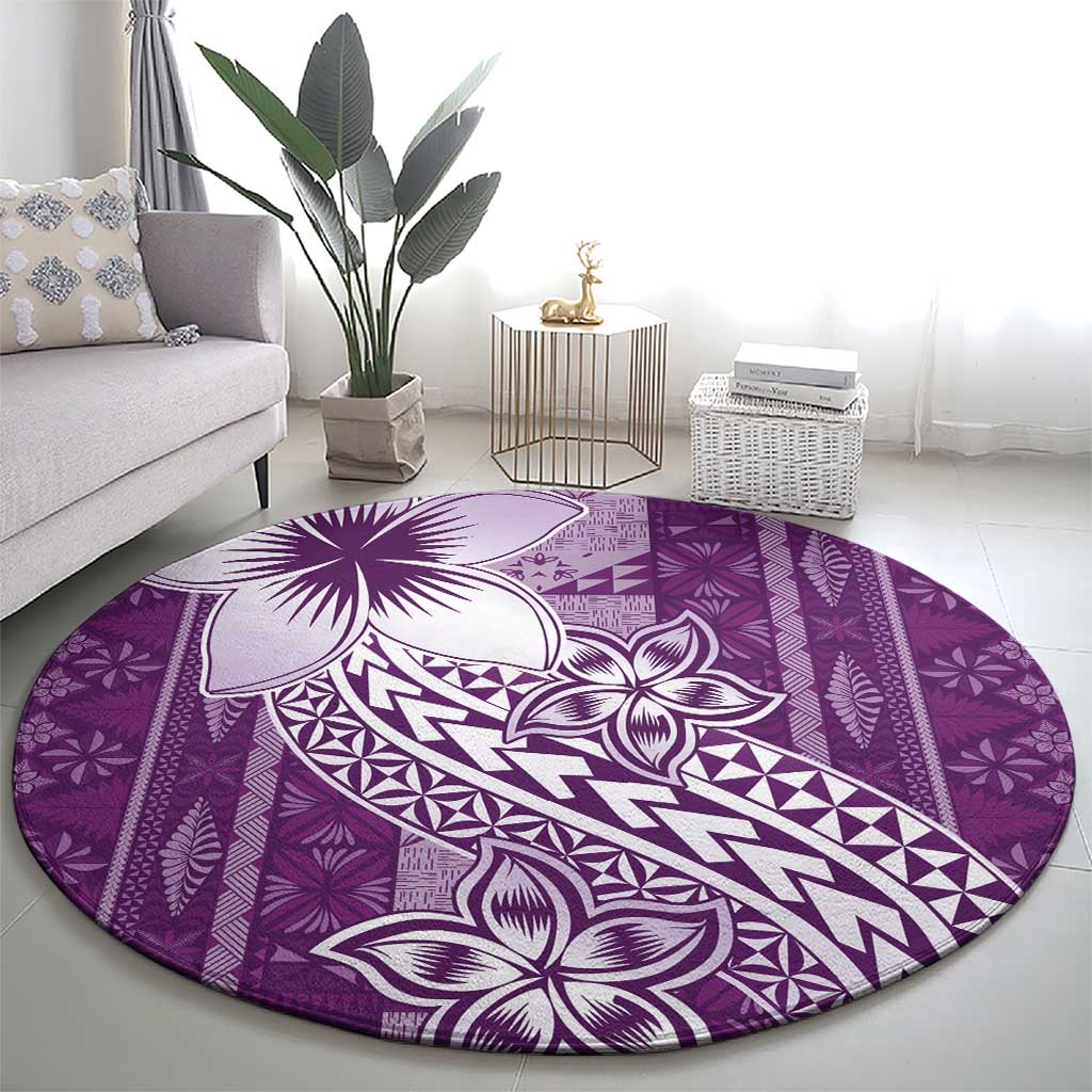 Tonga Kupesi Ngatu Round Carpet Vintage Purple Plumeria LT05 - Polynesian Pride